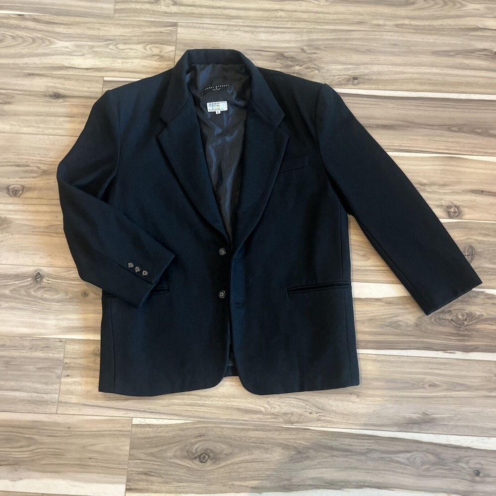 Henry Grethel Studio Mens XL Black Wool Blend 2-Button Blazer Sport Coat
